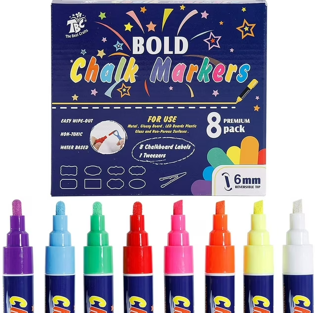 8 Metallic Colors Bold Chalk Dual Tip Liquid Marker Pen