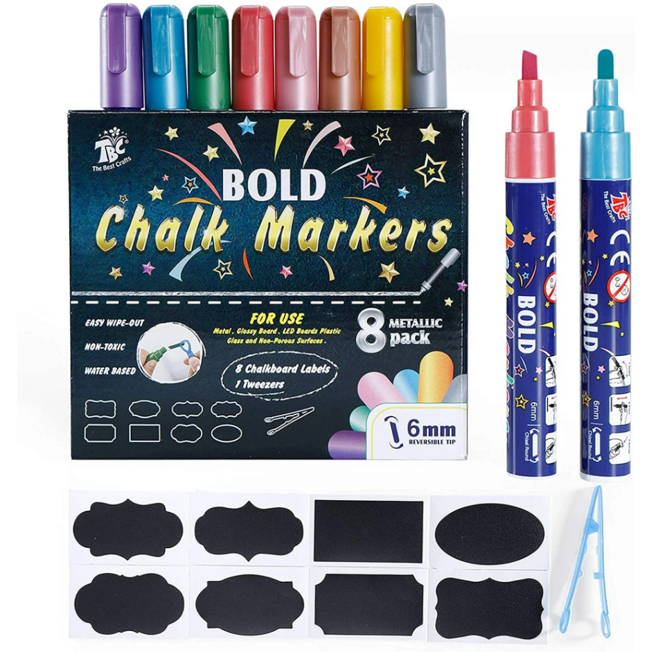 8 Metallic Colors Bold Chalk Dual Tip Liquid Marker Pen