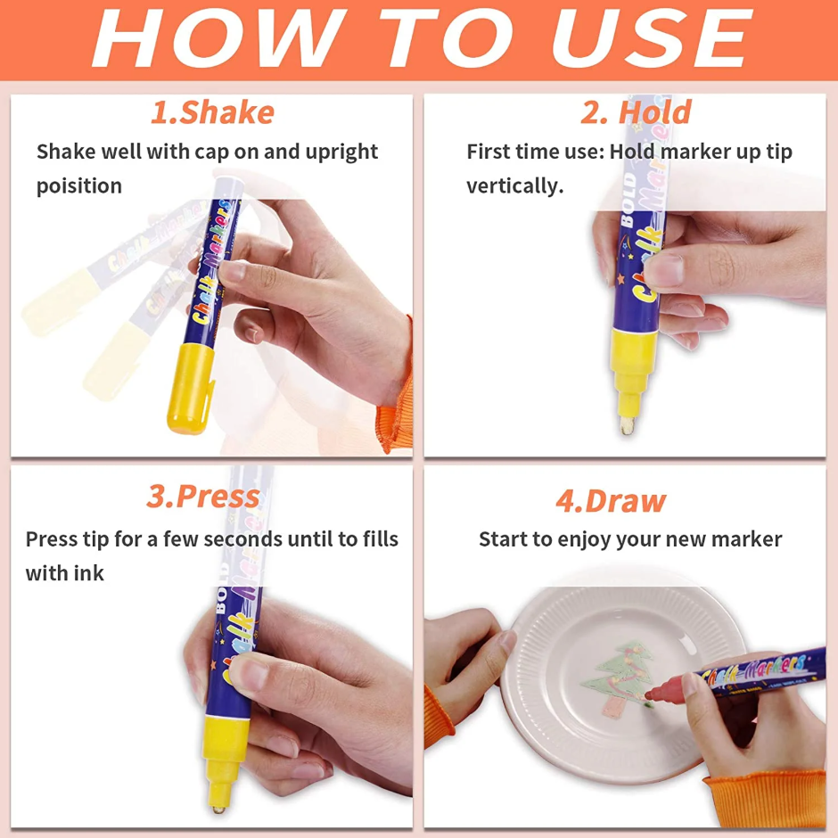 8 Metallic Colors Bold Chalk Dual Tip Liquid Marker Pen