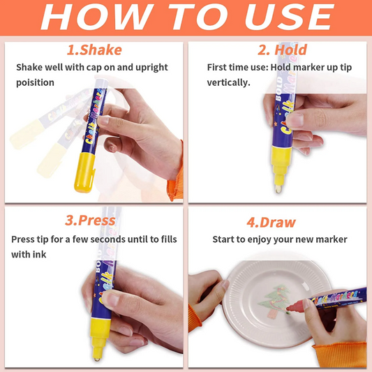 TBC The Best Crafts 8 Metallic Colors Bold Chalk Dual Tip Liquid Marker Pen