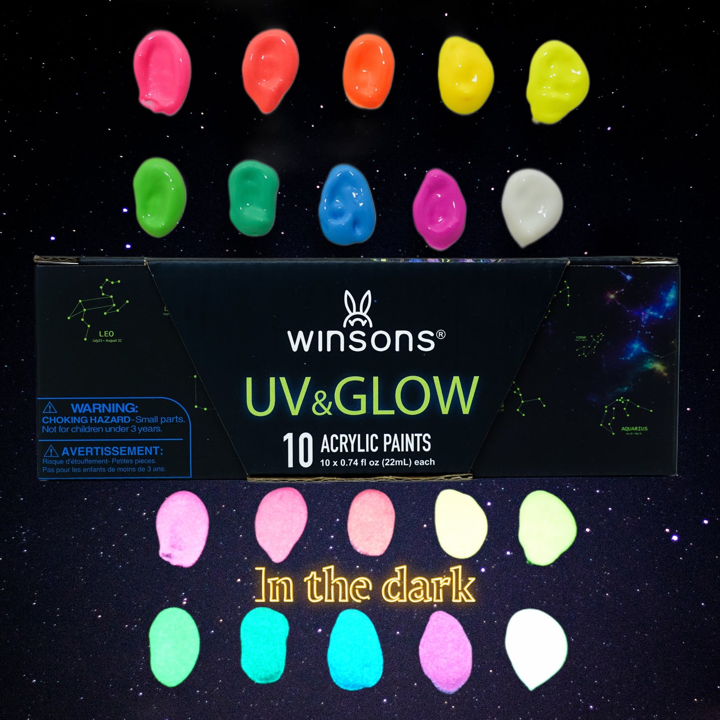 WINSONS NEON UV GLOW 10 Acrylic Paints
