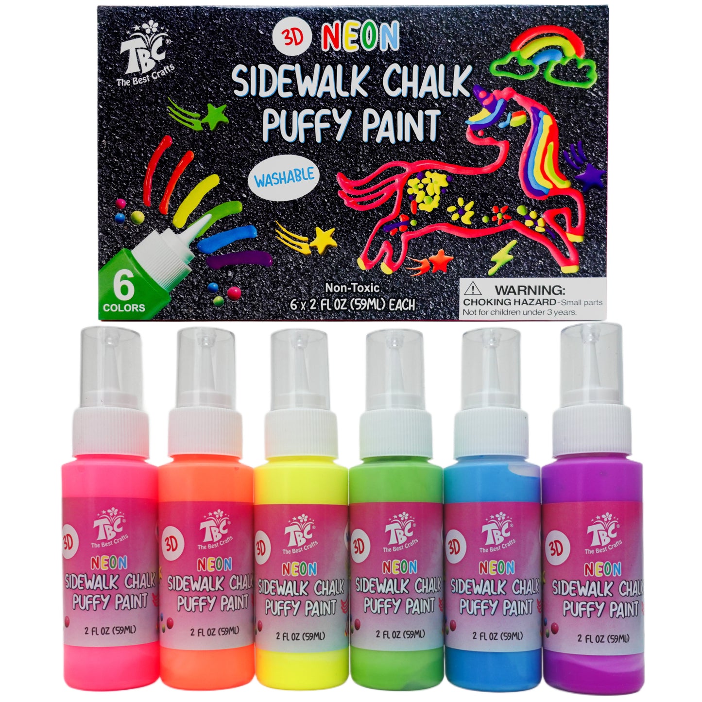 TBC The Best Crafts 3D Sidewalk Chalk, 6 Washable & Non-Toxic Colors for Kids' Outdoor Pavement & Art Projects