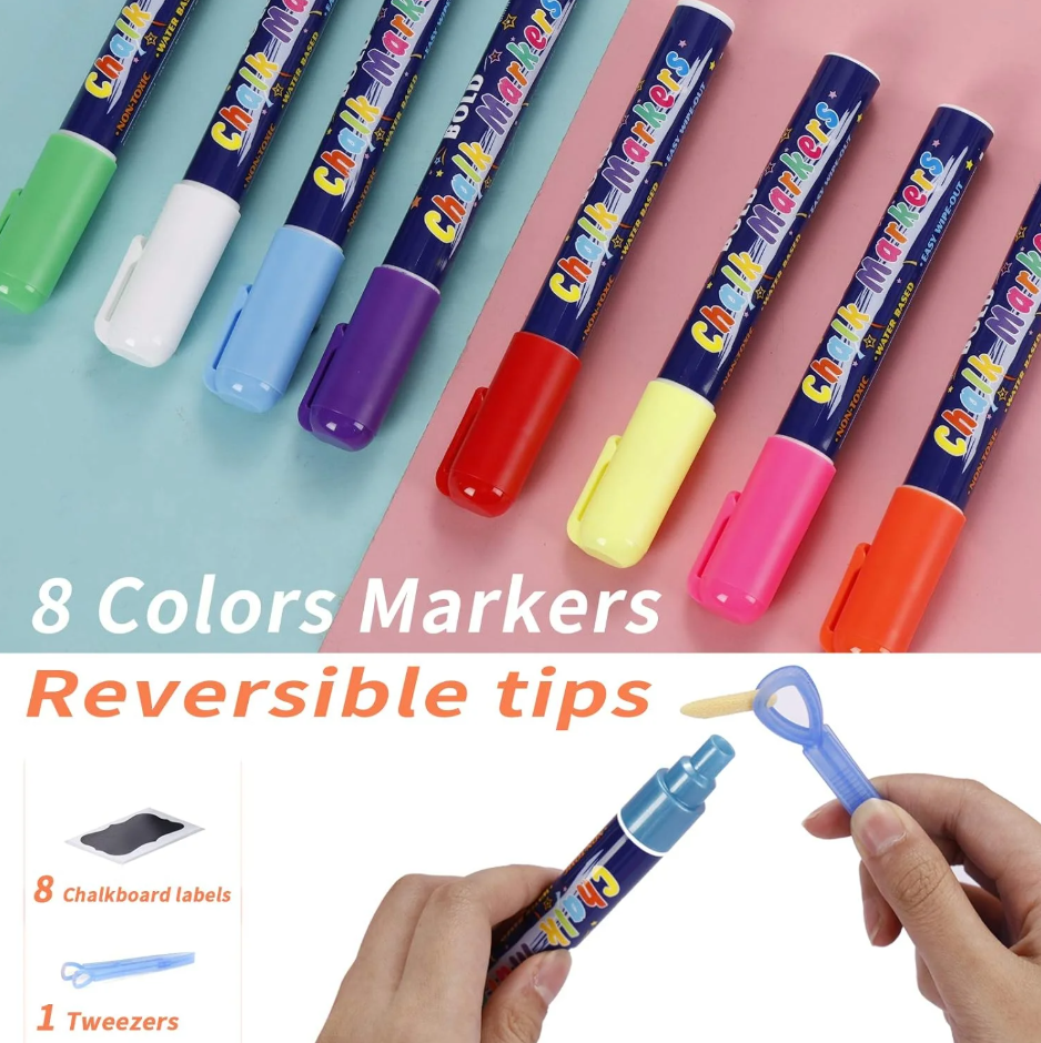 8 Metallic Colors Bold Chalk Dual Tip Liquid Marker Pen