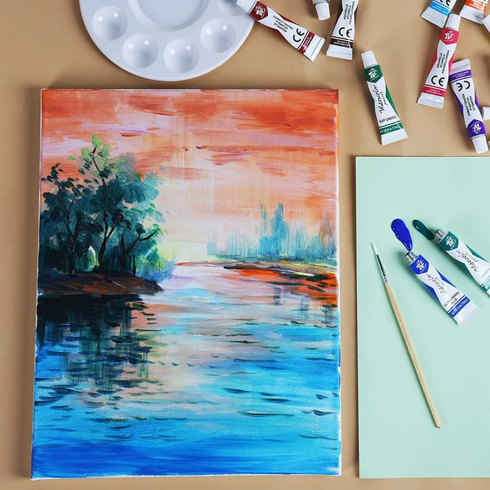 COMBO - Beginner Value Pack Stretched Canvas Panel with Acrylic Paints Set