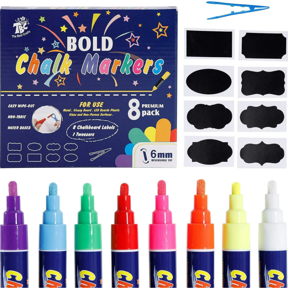 8 Metallic Colors Bold Chalk Dual Tip Liquid Marker Pen