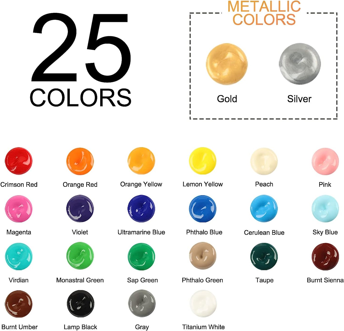 WINSONS 24 Color Acrylic Paint Set (59ml/2fl oz Bottles), Non Toxic Craft Paint for Canvas, Ceramic, Wood & Fabric