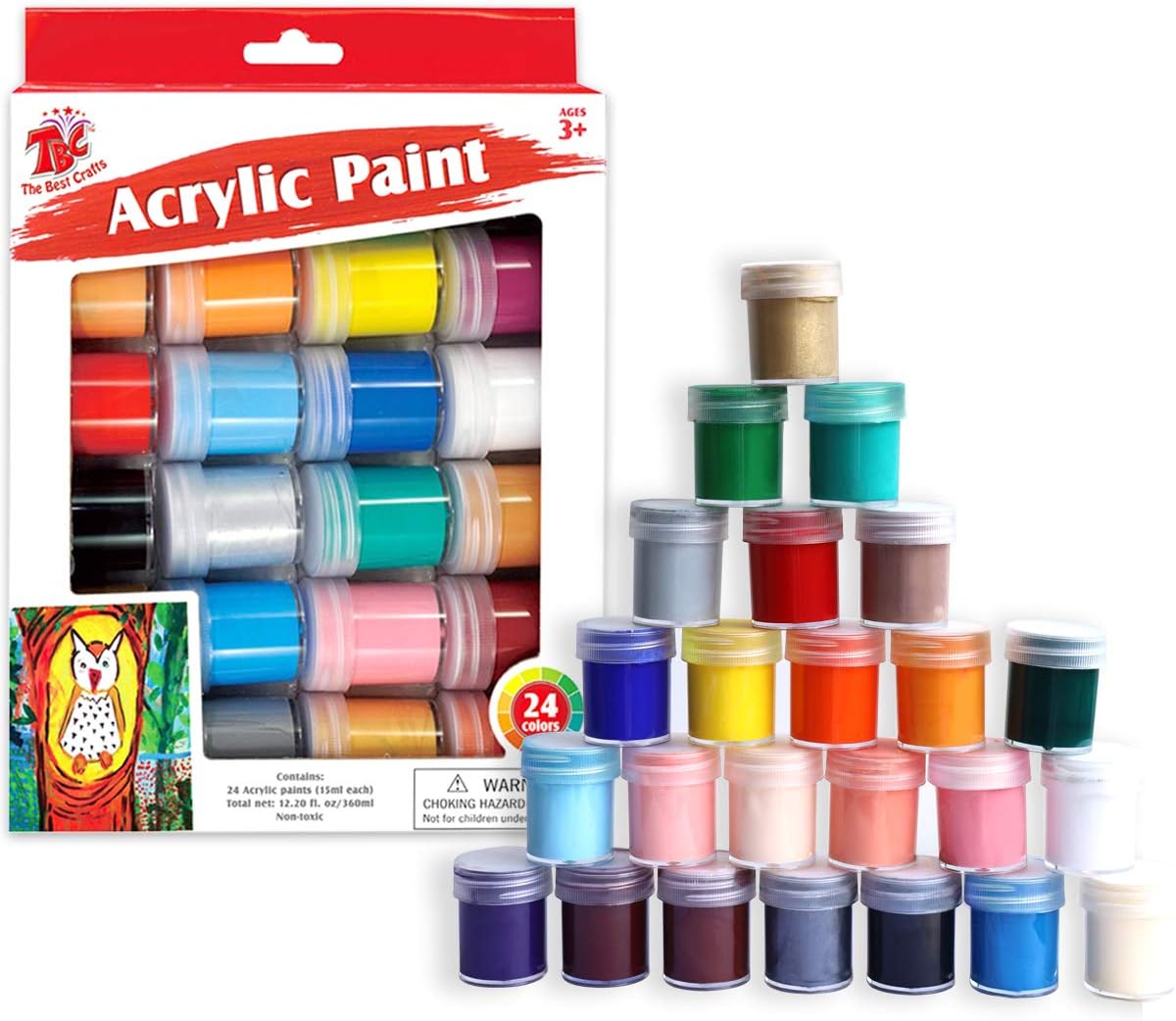 TBC The Best Crafts 24-Color Acrylic Paint Jar Set, Vibrant Educational Grade Arts & Crafts Supplies for Kids, Adults & Professionals
