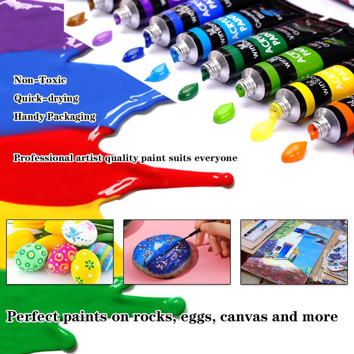 WINSONS Acrylic Paint Set w/ 3 Bonus Brushes (12 mL/0.4 oz)