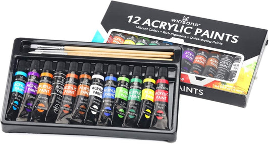 WINSONS Acrylic Paint Set w/ 3 Bonus Brushes (12 mL/0.4 oz)