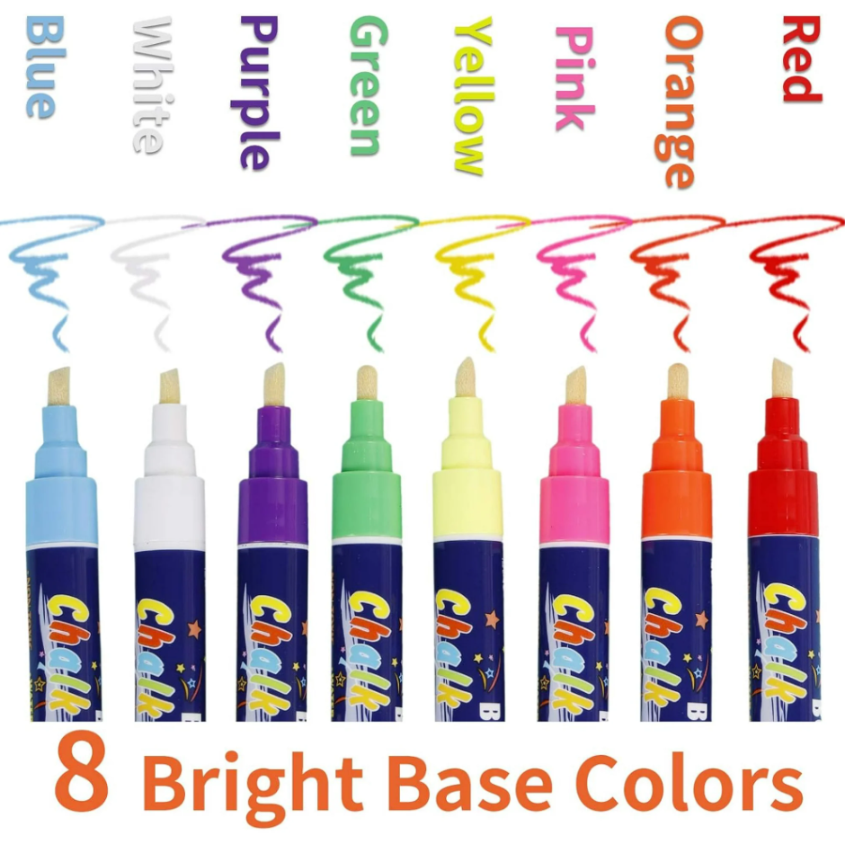 8 Metallic Colors Bold Chalk Dual Tip Liquid Marker Pen