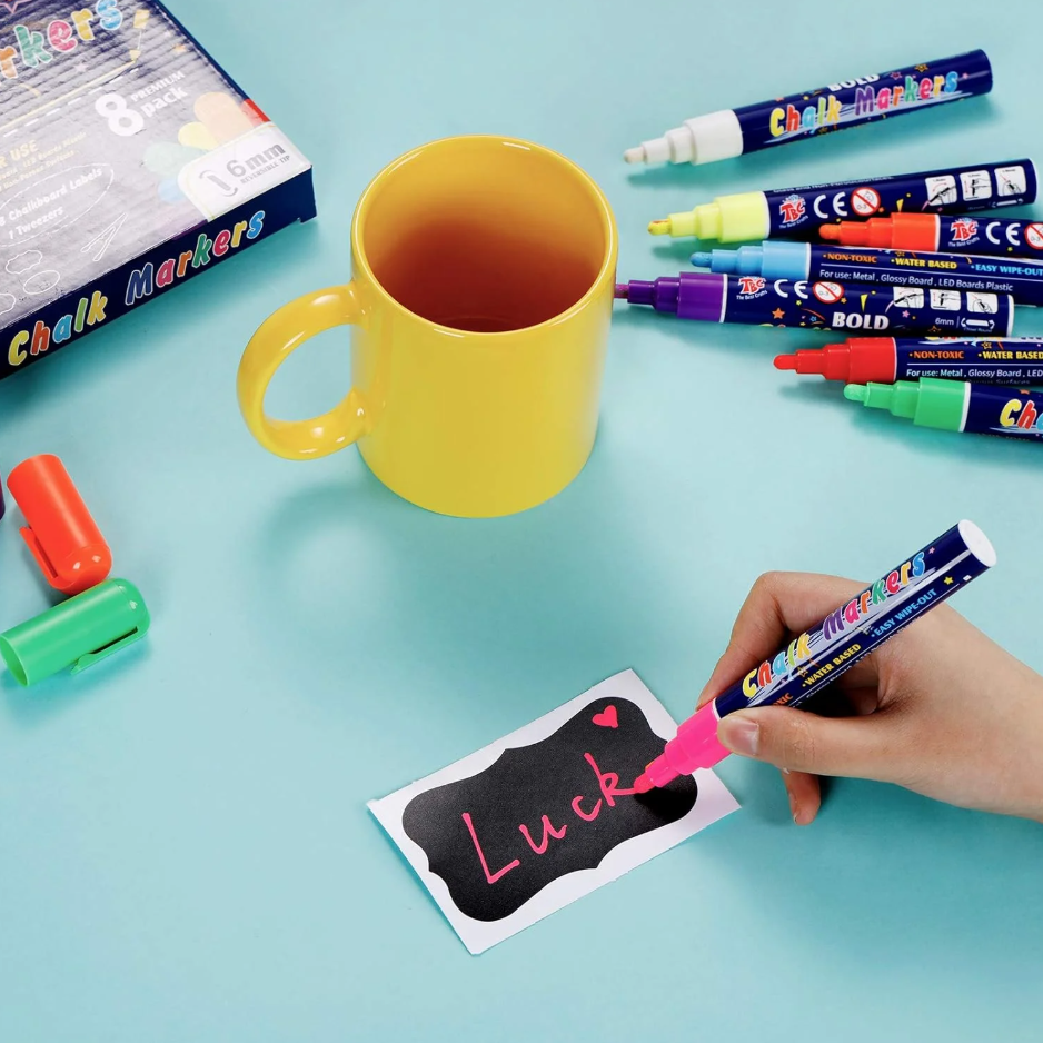 8 Metallic Colors Bold Chalk Dual Tip Liquid Marker Pen