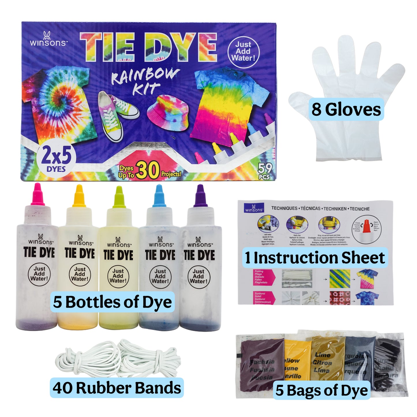 WINSONS Permanent 5 Colors Multicolor Liquid Fabric Dyes Kit for Cotton