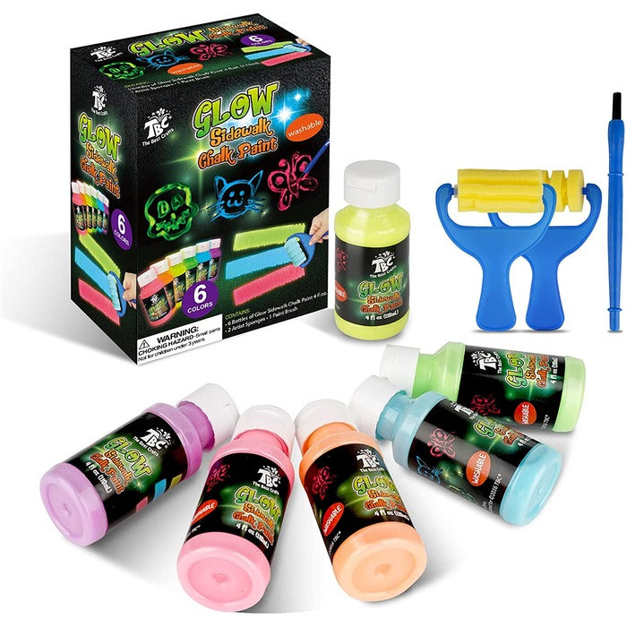 TBC The Best Crafts Sidewalk Chalk Paint Set with 2 Sponge Rollers, Non-Toxic Glow in the Dark Kit for Street & Playground