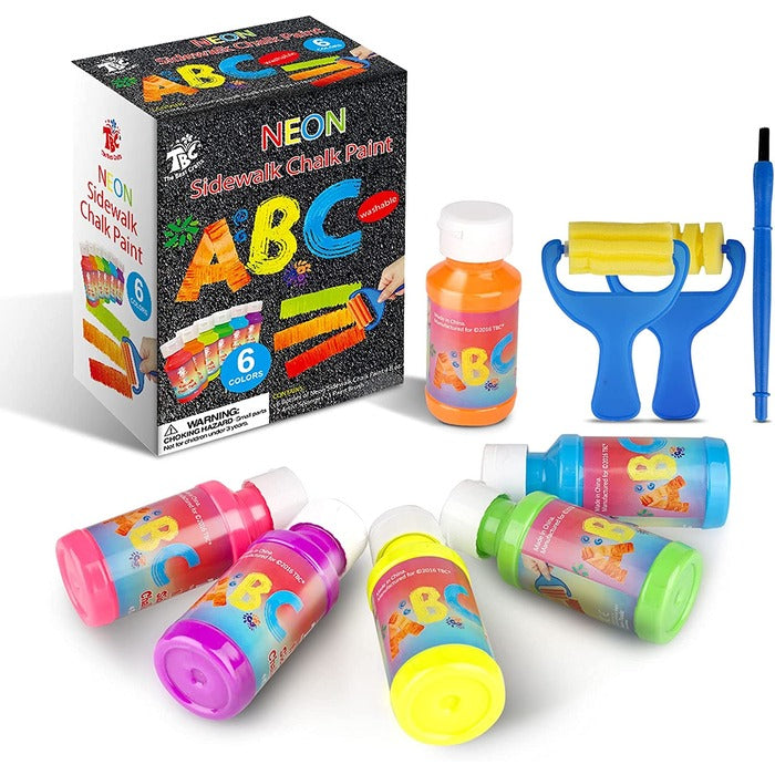 TBC The Best Crafts Neon Sidewalk Chalk Paint Set with 2 Sponge Rollers, Non-Toxic Art Supplies for Kids & Students