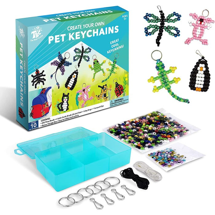 TBC The Best Crafts 641-Piece Bead Pets Keychain Craft Set with Keyring & Clasp, DIY Kit for Boys & Girls