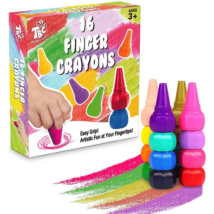 TBC The Best Crafts 16-Color Washable Finger Grip Crayon Block Sticks for Toddlers, Quick-Drying Drawing Set