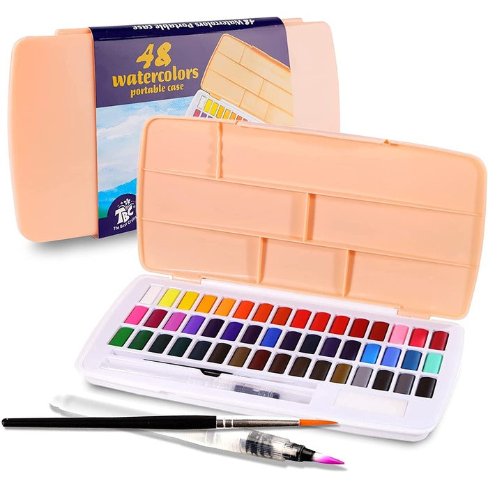 TBC The Best Crafts Watercolor Paint Set with Palette & Bonus Brush, Premium Solid Watercolor Cakes for Kids & Students