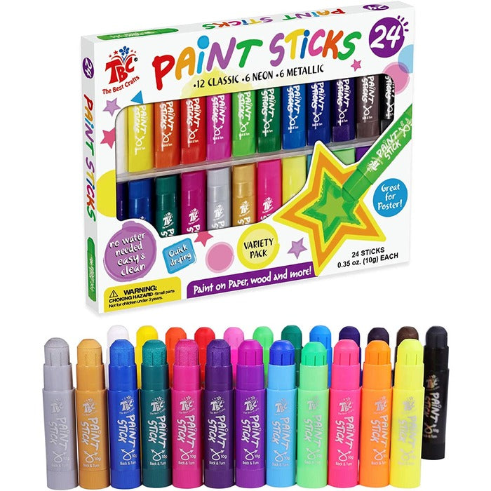 TBC The Best Crafts Paint Sticks, 12 Classic Colors, Washable & Non-Toxic Tempera Paint for Kids & Students