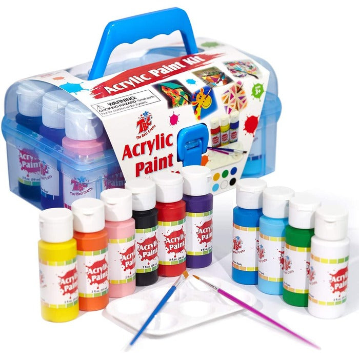 TBC The Best Crafts 10-Color Acrylic Paint Set with Brushes & Palette (2 fl. oz./60 mL Each) - Vibrant, Non-Toxic Paint for Art Projects
