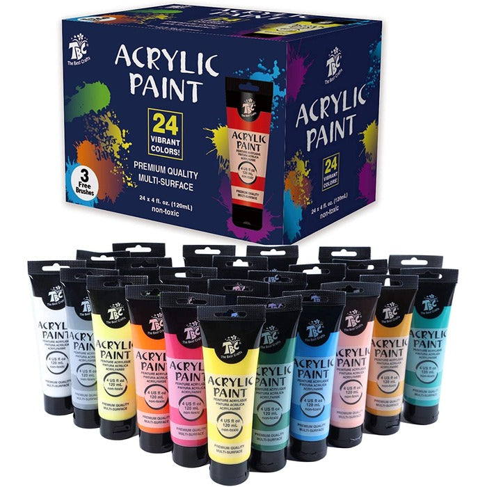 TBC The Best Crafts Premium Acrylic Paint Set with 3 Brushes, Non-Toxic for All Ages & Projects