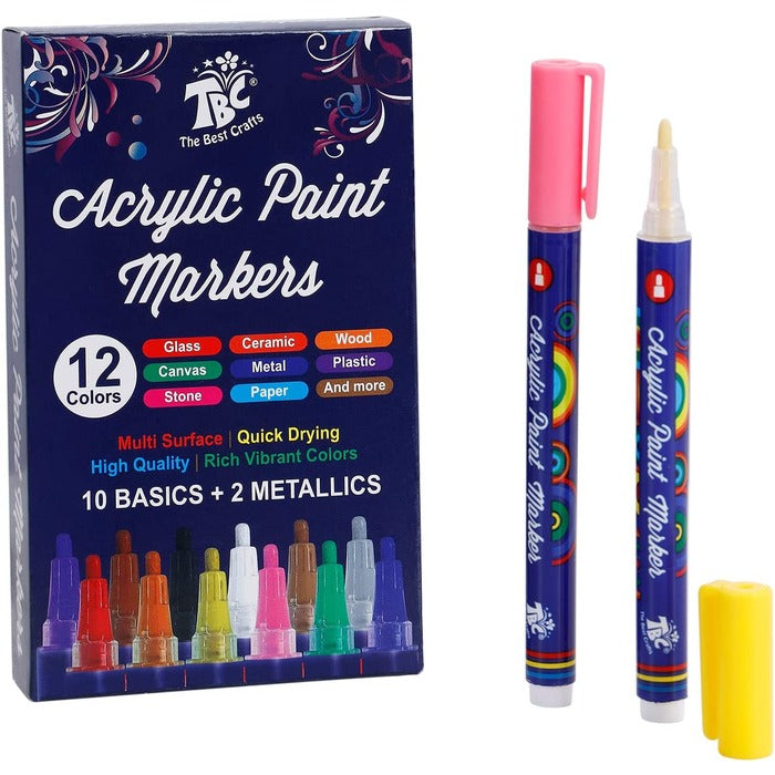 TBC The Best Crafts 12 Color Acrylic Paint Markers, Quick-Dry Fine Tip Set