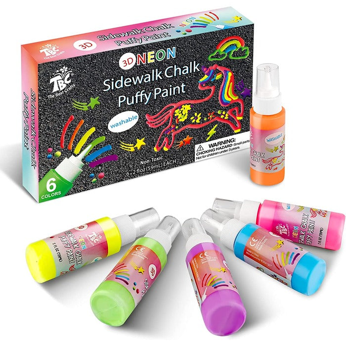 TBC The Best Crafts 3D Sidewalk Chalk, 6 Washable & Non Toxic Colors for Kids' Outdoor Pavement & Art Projects