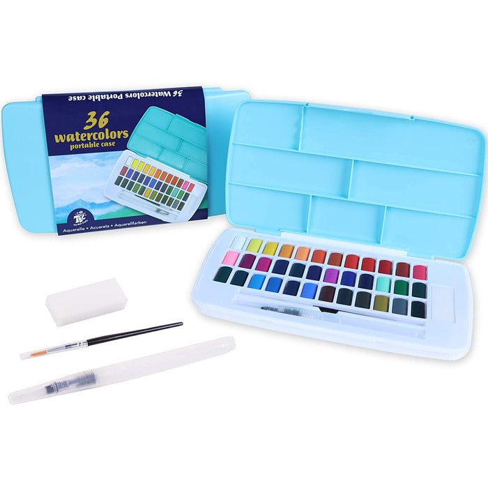 TBC The Best Crafts Watercolor Paint Set 36 Vibrant Water Color with 3 Individual Paint Pallet Non Toxic Washable Kids Paint Portable Painting