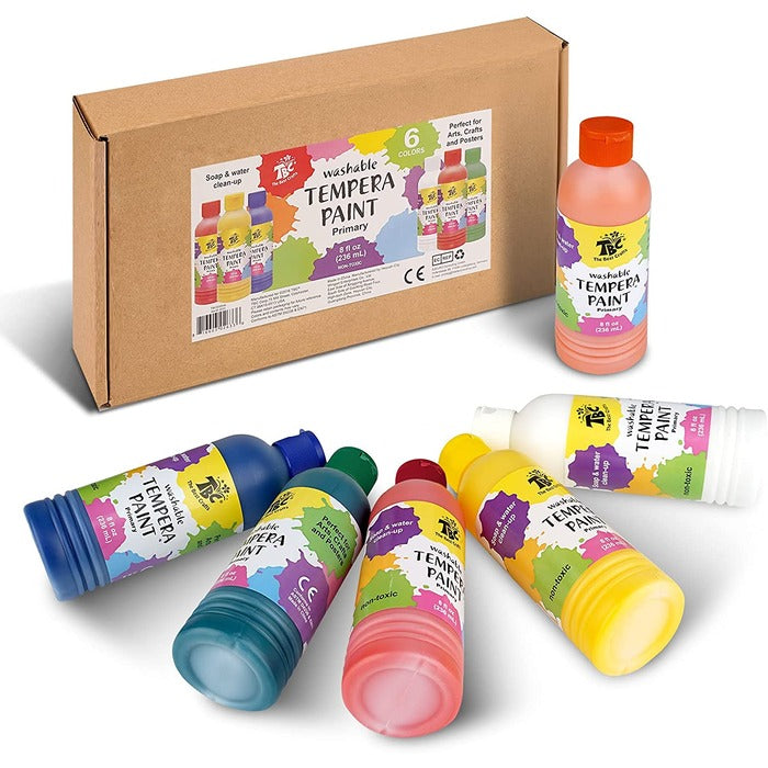 TBC The Best Crafts 6-Color Tempera Paint Set with Bonus Brush, Non-Toxic Craft Kit for DIY, Schools & Playground