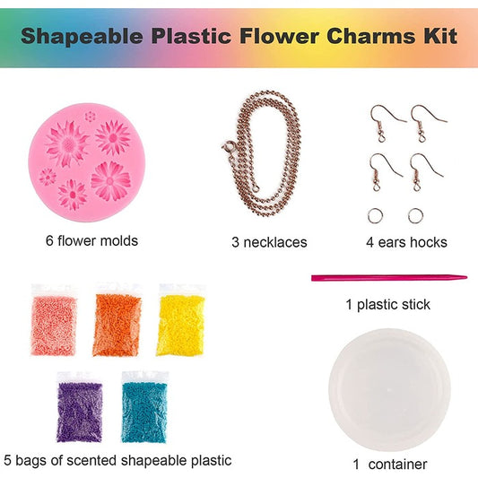 TBC The Best Crafts DIY Mini Flower Set with 5 Scented Plastics & 6 Molds, Make Your Own Flower Kit for Kids