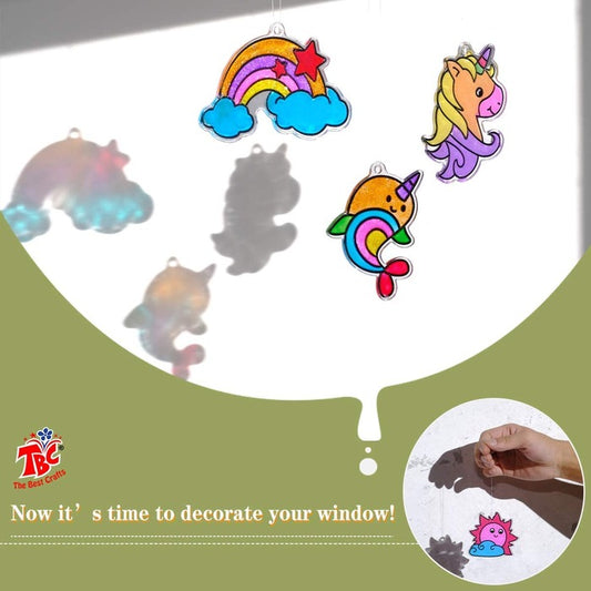 TBC The Best Crafts Glitter Window Art Set with 12 Suncatchers & 5 Paints, DIY Window Painting Kit for Kids & Family