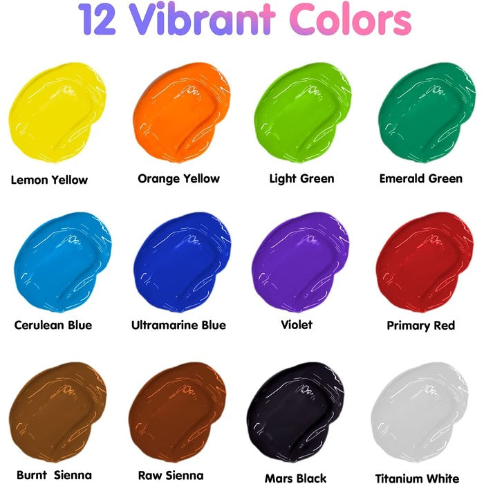 Acrylic Paint Set in Aluminum Tube with 3 Bonus Brushes
