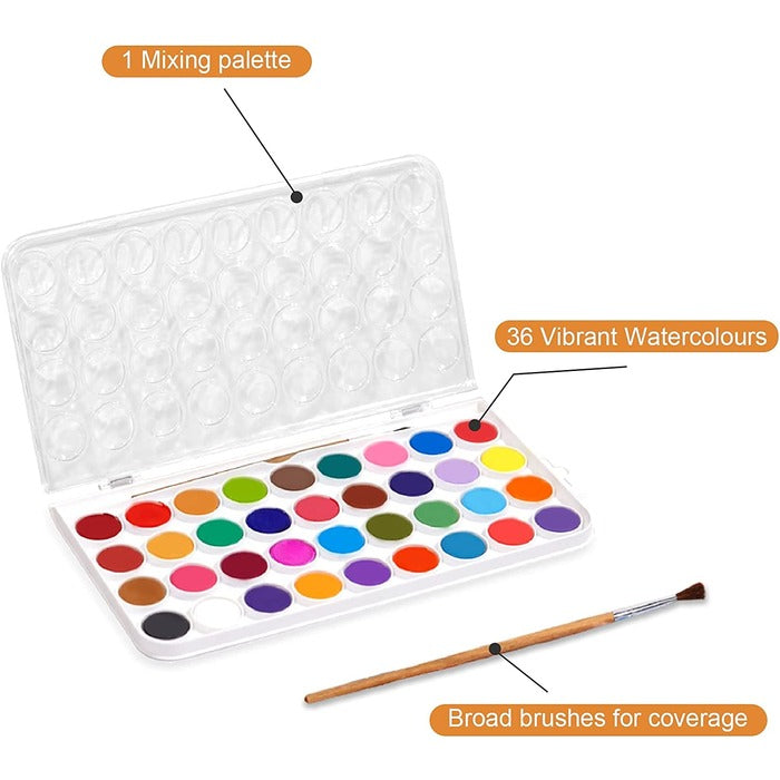 36 Colors Watercolor Paint Set with a Bonus Brush and Palette