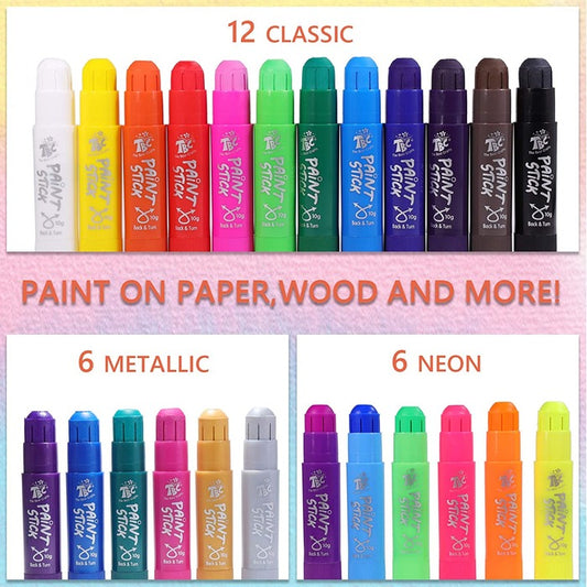 TBC The Best Crafts Paint Sticks, 12 Classic Colors, Washable & Non-Toxic Tempera Paint for Kids & Students