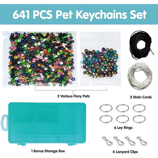 TBC The Best Crafts 641-Piece Bead Pets Keychain Craft Set with Keyring & Clasp, DIY Kit for Boys & Girls