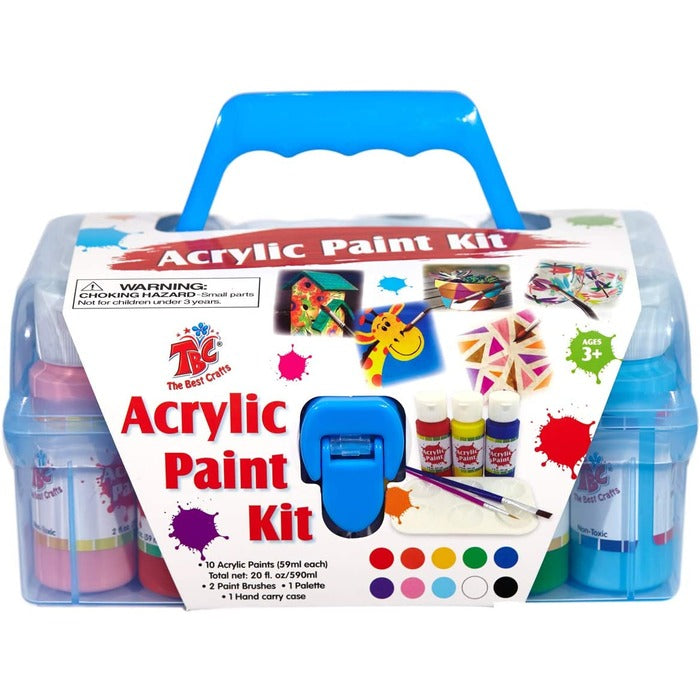 TBC The Best Crafts 10-Color Acrylic Paint Set with Brushes & Palette (2 fl. oz./60 mL Each) - Vibrant, Non-Toxic Paint for Art Projects