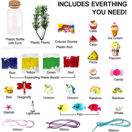 TBC The Best Crafts 45-Piece Terrarium DIY Set with 3 Plastic Bottles, Creative Water Beads Kit for Family, School, & Gifts
