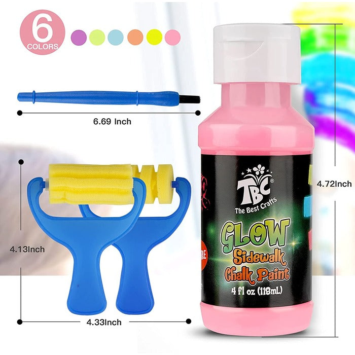 TBC The Best Crafts Sidewalk Chalk Paint Set with 2 Sponge Rollers, Non-Toxic Glow in the Dark Kit for Street & Playground
