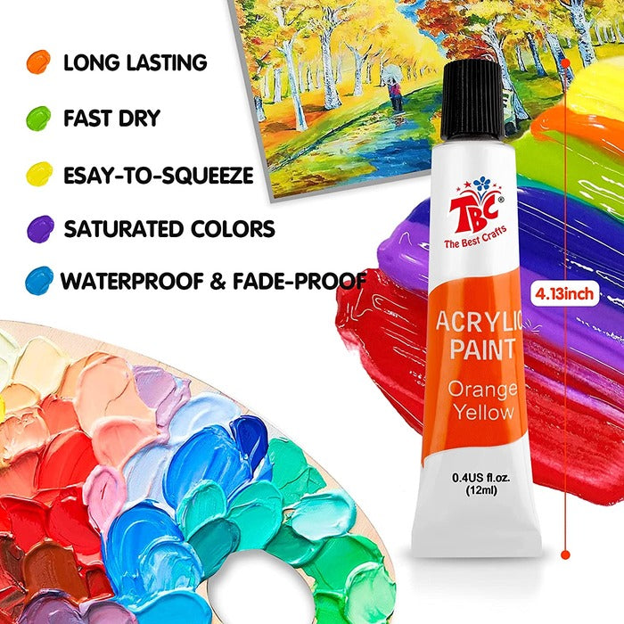 Acrylic Paint Set in Aluminum Tube with 3 Bonus Brushes