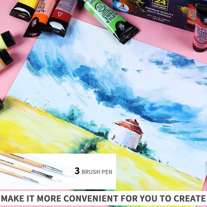 TBC The Best Crafts Premium Acrylic Paint Set with 3 Brushes, Non-Toxic for All Ages & Projects