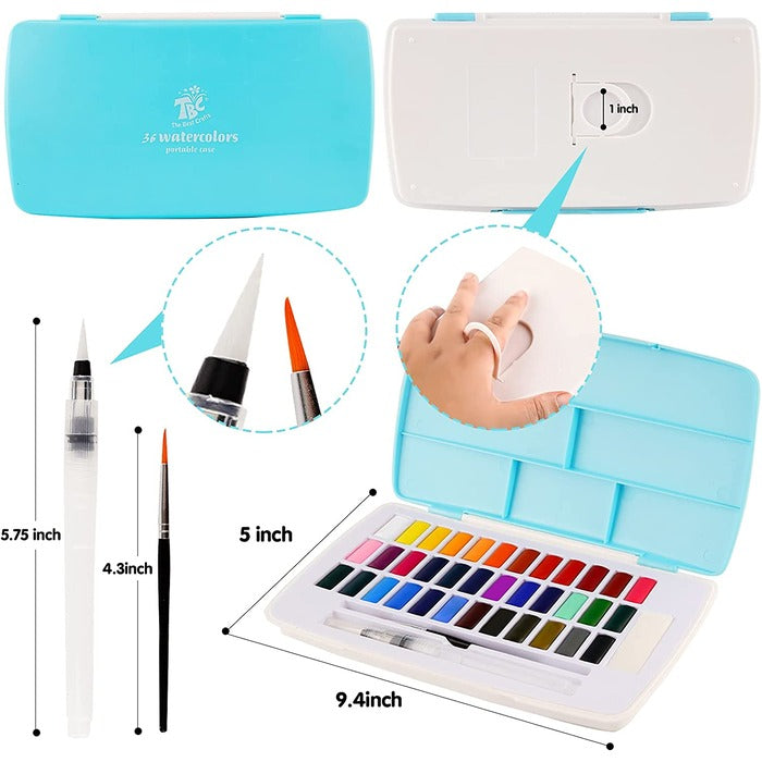 TBC The Best Crafts Watercolor Paint Set with Palette & Bonus Brush, Premium Solid Watercolor Cakes for Kids & Students