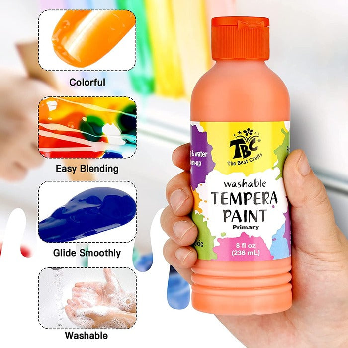 TBC The Best Crafts 6-Color Tempera Paint Set with Bonus Brush, Non-Toxic Craft Kit for DIY, Schools & Playground