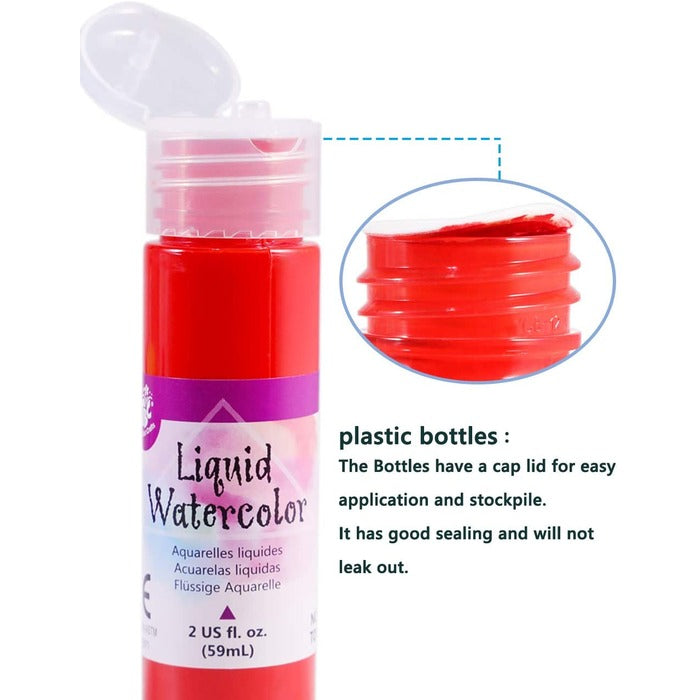 TBC The Best Crafts 12-Color Liquid Watercolor Paint Set (2 oz. Bottles), Water-Based Crafting Kit for Kids & Artists