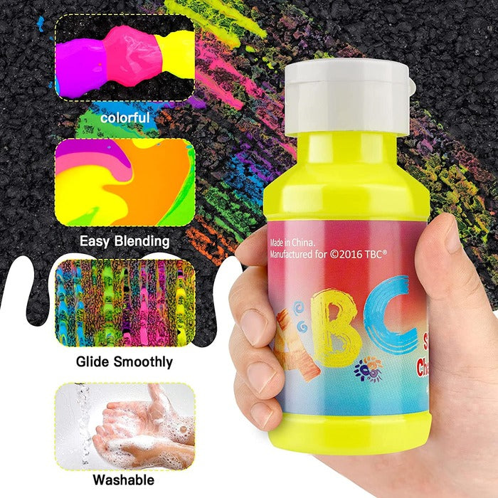 TBC The Best Crafts Neon Sidewalk Chalk Paint Set with 2 Sponge Rollers, Non-Toxic Art Supplies for Kids & Students