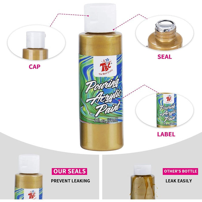 TBC The Best Crafts Acrylic Pouring Paint, 23 Bottles (2 fl oz/60 ml each), Vibrant Non-Toxic Pre-Mixed High Flow Paint