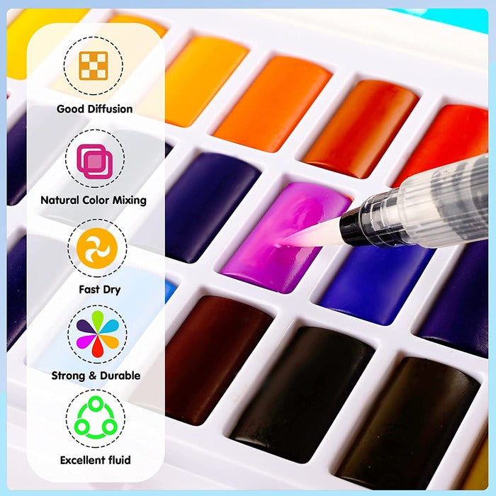 TBC The Best Crafts Watercolor Paint Set with Palette & Bonus Brush, Premium Solid Watercolor Cakes for Kids & Students