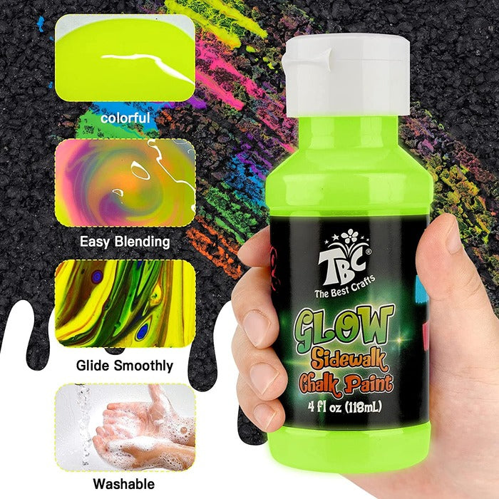 TBC The Best Crafts Sidewalk Chalk Paint Set with 2 Sponge Rollers, Non-Toxic Glow in the Dark Kit for Street & Playground