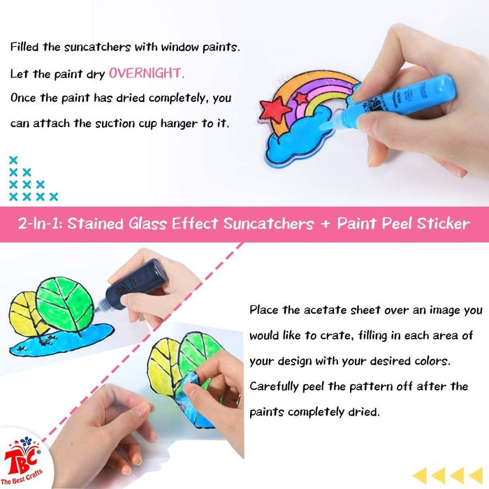 TBC The Best Crafts Glitter Window Art Set with 12 Suncatchers & 5 Paints, DIY Window Painting Kit for Kids & Family