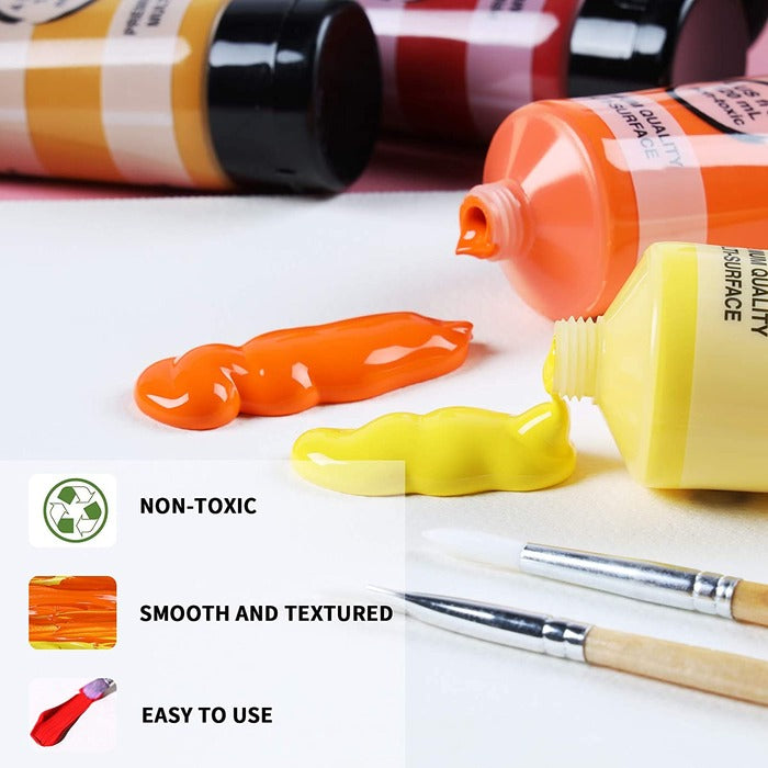 TBC The Best Crafts Premium Acrylic Paint Set with 3 Brushes, Non-Toxic for All Ages & Projects