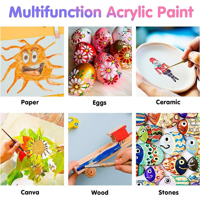 Acrylic Paint Set in Aluminum Tube with 3 Bonus Brushes