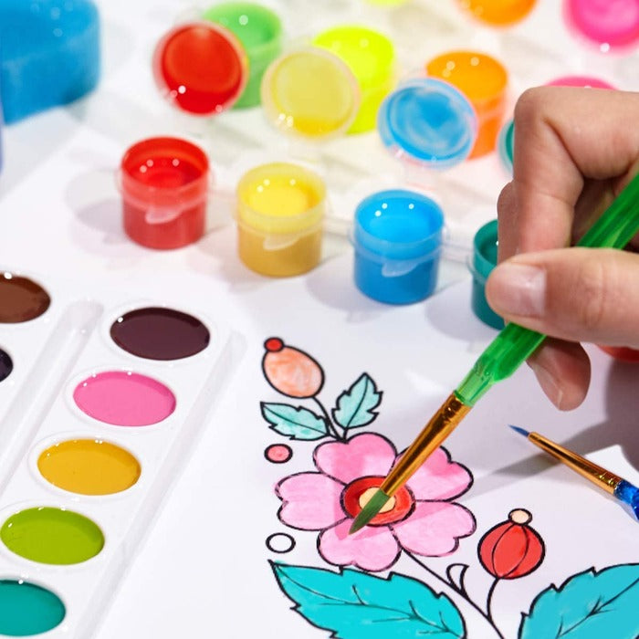 44-Pieces Washable Painting Set with 3 Brushes and Sponge Roller